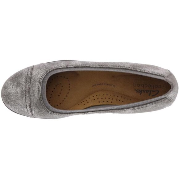Clarks Womens Pewter Leather Closed Pointed Toe Meadow Opal Ballet Flat Shoes - Picture 3 of 7